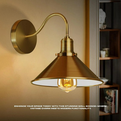  - Antique Brass Effect Wired Mains-Powered Wall Light