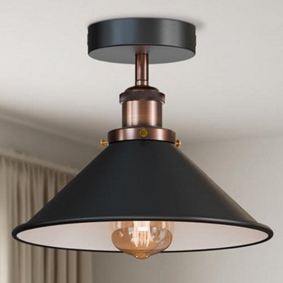 Semi Flush Mount Ceiling Light Fixture For HallwayKitchenBedroomLiving Room Metal E27 Base 22Cm Cone Lampshade Easy Fit from B&Q