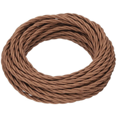 Brown 5M Twisted Textile Cord 3 Core Vintage Flex Cable 3 Core Electric Cable Twin & Earth Cable 0.75mm² 3 Core Flexible Cable from B&Q