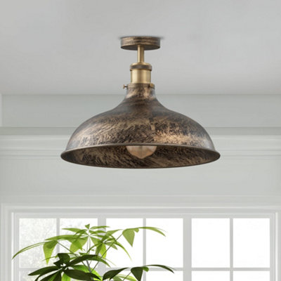  - Industrial Kitchen Island Flush Mount Ceiling Light Metal E27 Brushed Copper Shade
