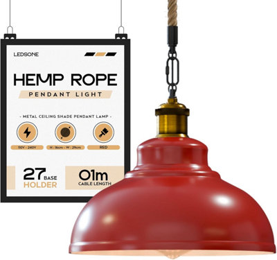 E27 Rustic Hemp Rope Pendant Light Red Ceiling Light With 29Cm Curvy Shade from B&Q