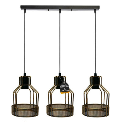 Industrial 3 Light Bird Cage Pendant Lamp Adjustable E27 Brushed Copper Ceiling Fixture from B&Q