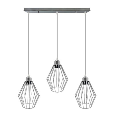 Chrome Wire Cage Ceiling Pendant Light Industrial Geometric Hanging Lamp from B&Q