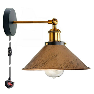 Industrial Metal Cone Shade Wall Light Plug In Fixture With Dimmer Switch from B&Q