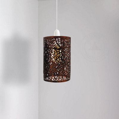 Easy Fit Rustic Red Wire Cage Frame Open Style Pendant Light Shade Metal Cage Drum Lampshade Ceiling Pendant Lamp from B&Q