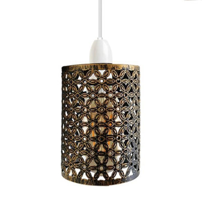 Pendant Light Shade Metal Drum Shaped Lampshade Industrial Easy Fit Ceiling Indoor Wire Cage Lampshade (Brushed Copper) from B&Q