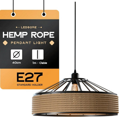 Vintage 40Cm Hemp Rope Metal E27 Pendant Light 1M CableLamp Holder from B&Q