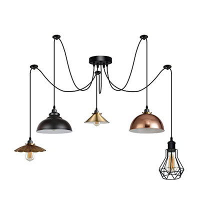 5 Arm Spider Pendant Light Adjustable 2M Cord Diy Metal Ceiling Chandelier from B&Q