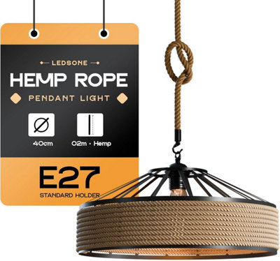 40Cm Ceiling Pendant Light Loft Hemp Rope Wire Cage Hanging Lamp With 2M Rope from B&Q