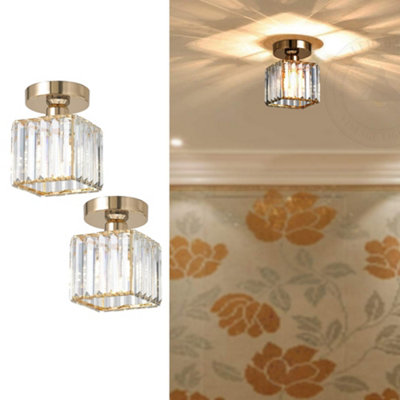 Set Of 2 Modern Ceiling Lights Small Crystal Flush Mount Chandelier For EntrywayHallwayKitchen