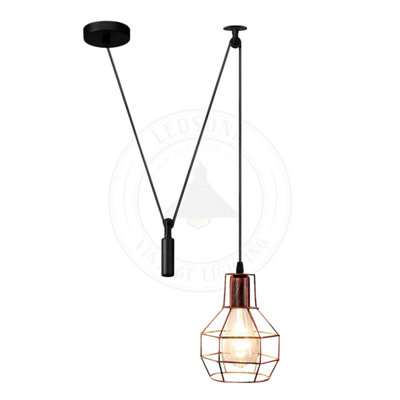  - Industrial Adjustable Pendant Light Retro E27 Metal Wire Shade For Kitchen & Living Room