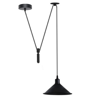  - 2M Modern Cone Pendant Light FixtureFarmhouse Modern Black Hanging Pulley System Lamp E27 Hanging Light Fixture Cord