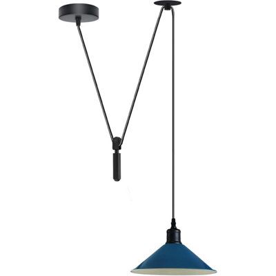  - 2M Modern Cone Pendant Light FixtureFarmhouse Modern Blue Hanging Pulley System Lamp E27 Hanging Light Fixture