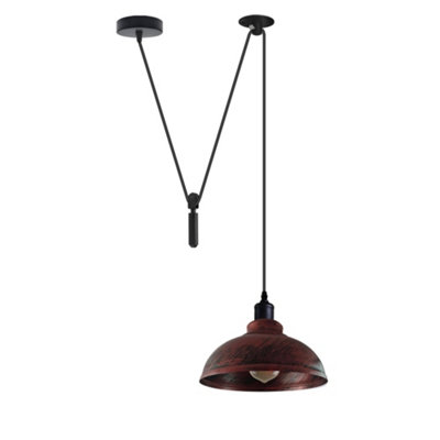  - Rustic Red Pendant Light Vintage Farmhouse Pulley System Lamp For Kitchen Island