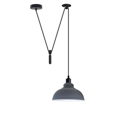  - Modern Farmhouse Grey Pendant Light Curvy Shade Pulley System Lamp For Kitchen Island