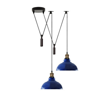  - Ledsone Navy Blue 2 Head Ceiling Pendant LightMetal Curvy Shade195Cm Adjustable CordE27 60W110-240V