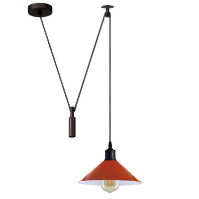  - Adjustable Ceiling Light 2M Wire Cord Hanging Light For Kitchen Islands Metal Cone Shade Orange Light For Kitchen Island