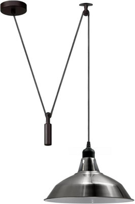 - Modern Satin Nickel Pendant Light Kitchen Islands Long Hanging Lamp Metal Shade With 2M Wire Cord For Indoor