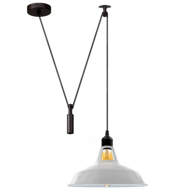 - Ledsone White Single Head Ceiling Pendant LightMetal Barn Shade195Cm Adjustable CordE27 60W110-240V