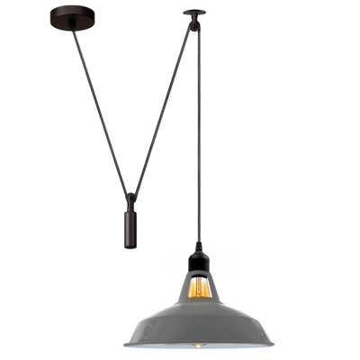  - Modern Grey Pendant Light Kitchen Islands Long Hanging Light Fixture Metal Shade With 2M Wire Cord For Indoor