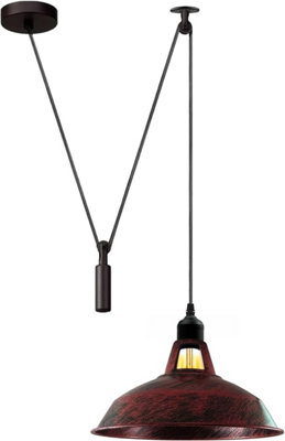  - Rustic Red Industrial Pulley Pendant Lamp Vintage Hanging Light With 2M Cord For Kitchen Islands