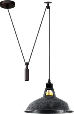 - Ledsone Brushed Silver Pulley Pendant Lamp 2M Pendant Light Industrial Hanging Light Fixture For Kitchen Island