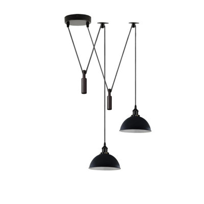  - Ledsone E27 Black 2 Head Pendant Light 2M Adjustable Cord 110 To 240V Double Hanging Ceiling Lamp With Shade 60W For Indoor