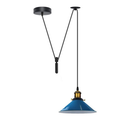  - Blue Ceiling Pendant Single Head Adjustable 195Cm Cord 60W E27 Bulb Base Industrial Retro LightingIsland Lamp 110V-240V