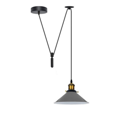  - Grey Single Head Ceiling Pendant Adjustable 195Cm Cord 60W E27 Bulb Base Industrial Retro LightingIsland Lamp 110V-240V