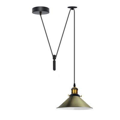  - Brass Green Single Head Metal Lampshade 195Cm Adjustable Cord Bulb Base 60W E27 Industrial Retro Lighting 110V-240V