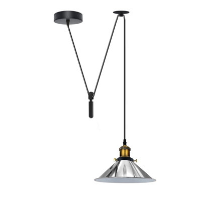  - Chrome Single Head Ceiling Pendant Light Adjustable 195Cm Cord 60W E27 Bulb Base Industrial Retro Lighting 110V-240V