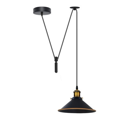  - Ledsone Black 195Cm Vintage Metal E27 60W Cone Shade Ceiling Pendant Light Adjustable Cord 110V-240V