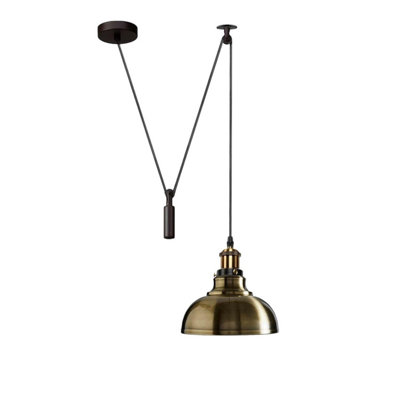  - Green Brass Industrial Pulley Pendant Light Rustic Farmhouse Style Hanging Lamp With Adjustable 195Cm Height For Kitchen Island
