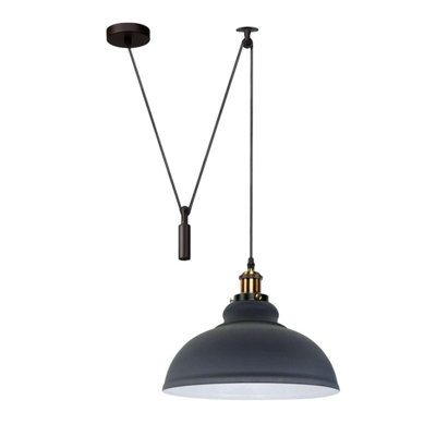  - Gray Industrial Pulley Pendant Light Rustic Farmhouse Style Hanging Lamp With Adjustable 2M Height 60W  110V-240V