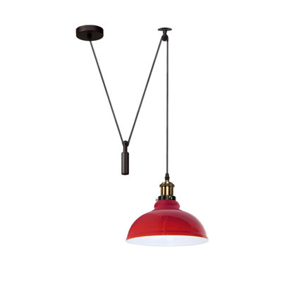  - Ledsone Red Industrial Pulley Pendant Light Rustic Farmhouse Adjustable 195Cm Hanging Lamp 60W E27 Bulb Base For Kitchen Island