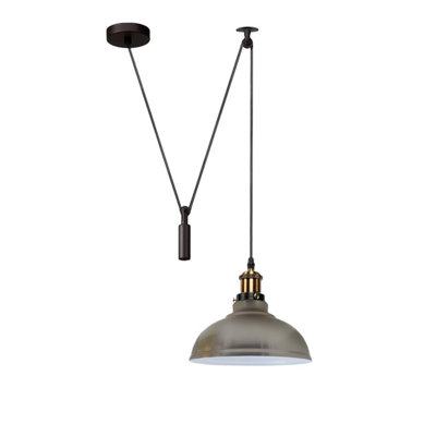  - Rustic Industrial Satin Nickel Pendant Light Edison Style Hanging Lamp With Adjustable 195Cm Cord 60W E27 Bulb Base 110V-240V