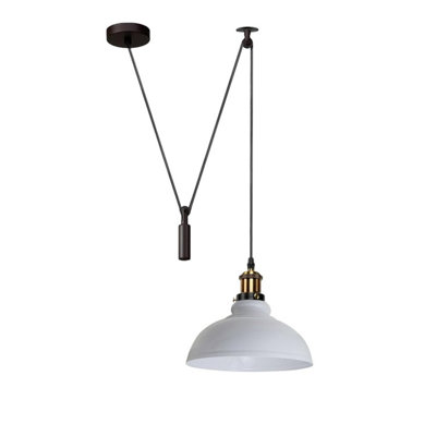  - Ledsone White Industrial Pulley Pendant Light Rustic Hanging Lamp With 60W E27 Bulb Base Adjustable 2M Cable Height