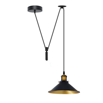  - Ledsone Black Inner Gold Single Industrial Retro Pendant Light Adjustable 195Cm Cord E27 Bulb Base 60W