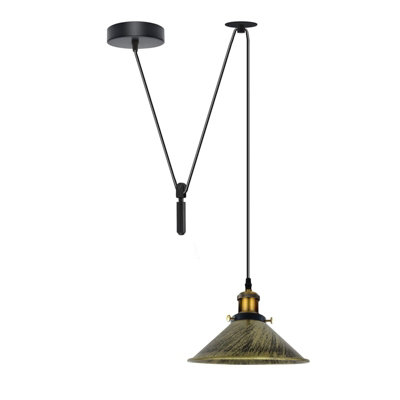  - Brushed Brass Vintage Pendant Light Metal Hanging Lamp Adjustable 195Cm Cord 60W E27 Bulb Base Retro Ceiling Lamp 110V-240V