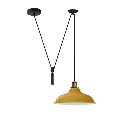  - Ledsone Yellow Industrial Pulley Pendant Light Vintage Edison Adjustable 2M Cable Hanging Lamp With Wide Metal Shade 60W