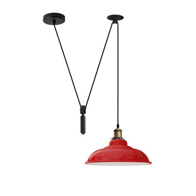  - Ledsone Red Industrial Pulley Hanging Lamp Adjustable 2M Vintage Edison Pendant Light With Wide Metal Shade For Kitchen Island