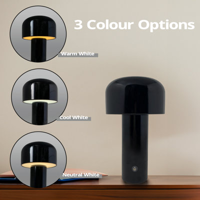 Extrastar Bedside Mushroom Dimmable 3 Colour Changing Table Lamp Metal Usb Rechargeable (Black) Black