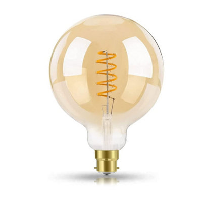 Komore B22 6W G125 Led Spiral Globe Filament Bulb Amber Warm White 2200K from B&Q
