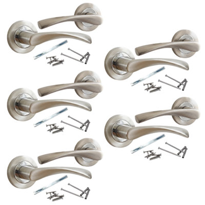 Betley Butterfly MultiPack Astrid Door Handles Latch Twist Lever On RoseSatin And Chrome 120mmAluminiumPack Of 5 from B&Q