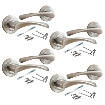 Betley Butterfly MultiPack Astrid Door Handles Latch Twist Lever On RoseSatin And Chrome 120mmAluminiumPack Of 4 from B&Q