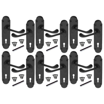 B&Q -  MultiPack Door Handles Black Nickel Epsom Victorian Scroll Lever Lock6 Pairs