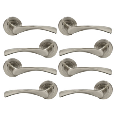 Betley Butterfly MultiPack Astrid Door Handles Latch Twist Lever On RoseSatin 120mmAluminiumPack Of 4 from B&Q