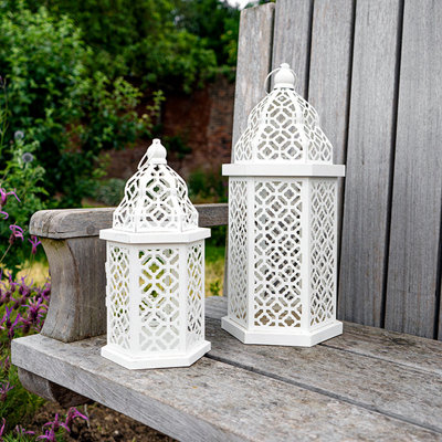Madison & Mayfair Timeless Medium Cream Lantern With Intricate Cut-Out Design from B&Q