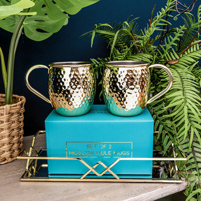 Madison & Mayfair Set Of Two Art Deco Gold Moscow Mule Mugs