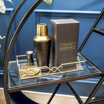 Madison & Mayfair Black And Gold Cocktail Shaker Set With Gift Box And Recipe Card